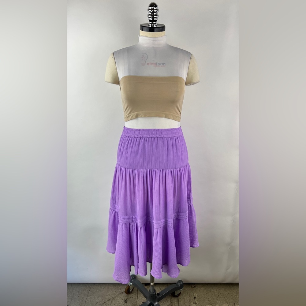 💚 3497. Lavender Tiered Elastic Waist Midi Skirt
